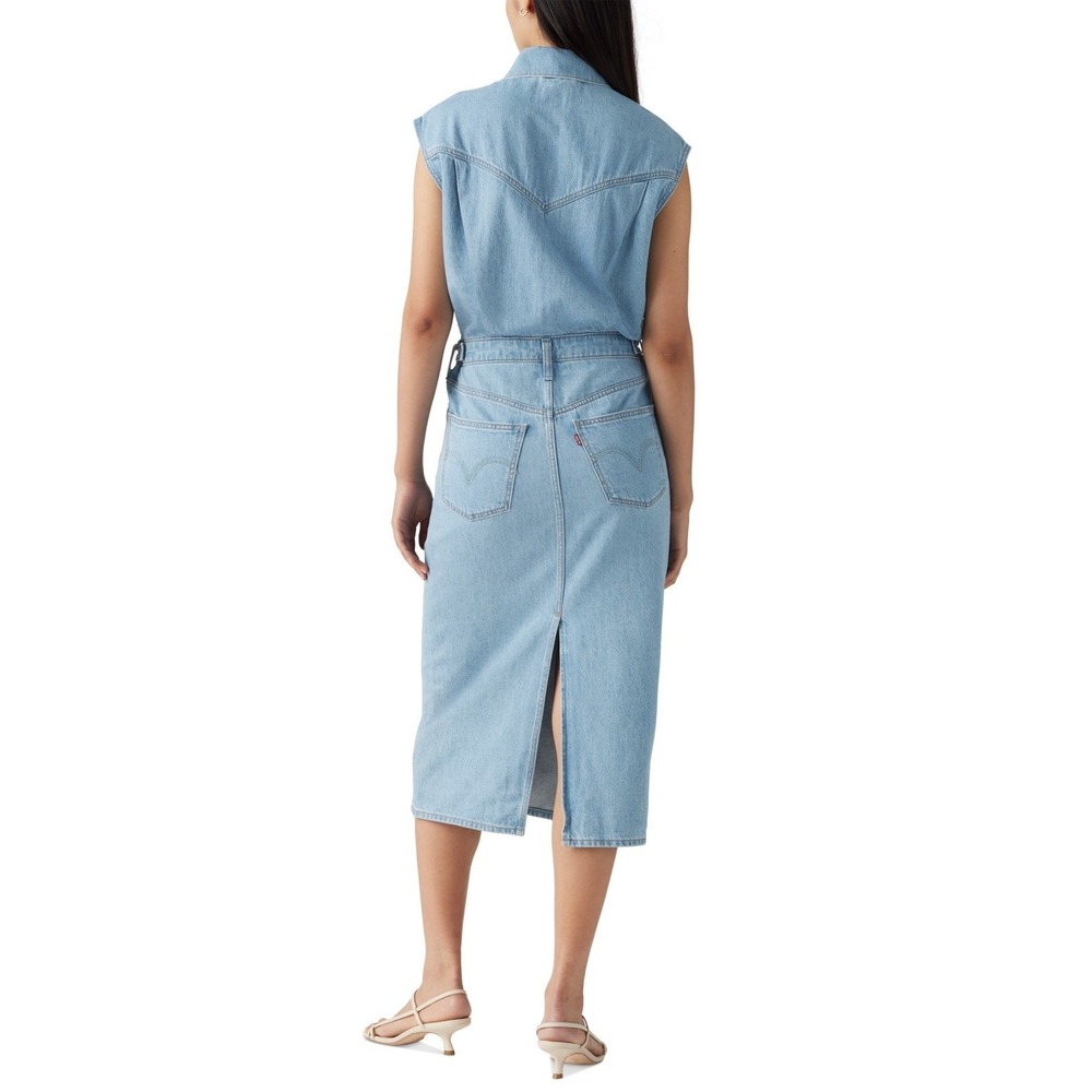 Levi's Denim Dress Women XS Blue NWT Sleeveless Midi Button Front Pockets - Picture 3 of 9